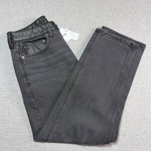 AE Stretch Super High-Waisted Vegan Leather Ankle Straight Jean Black Sz 6 Short